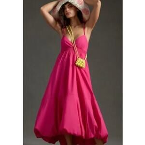 ANTHROPOLOGIE Tiered Pink Bubble Hem Maxi Dress Size Medium